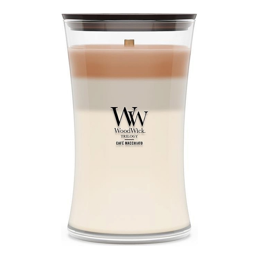 WoodWick Café Macchiato vaško žvakė cilindro formos Kava Balta, Ruda 1 vnt.