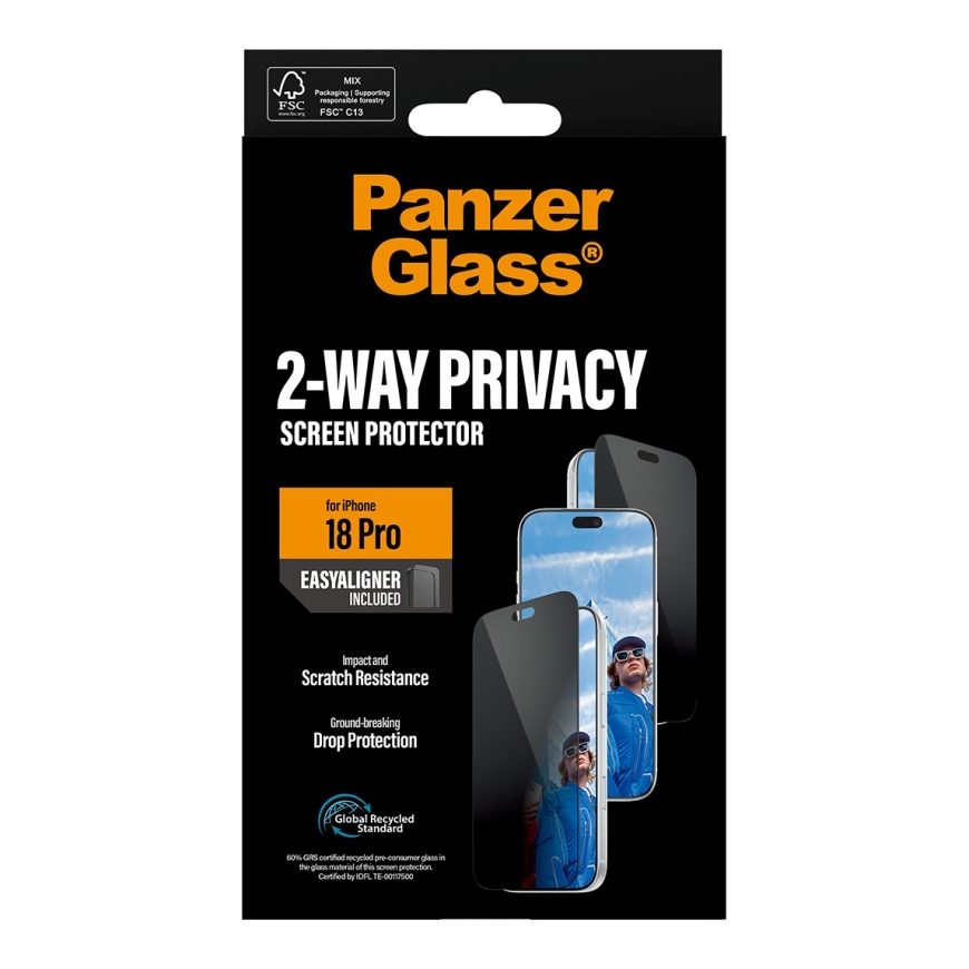 PanzerGlass ® 2-Way Privacy Screen Protector iPhone 18 Pro | Ultra-Wide Fit w. EasyAligner Selge ekr – 3