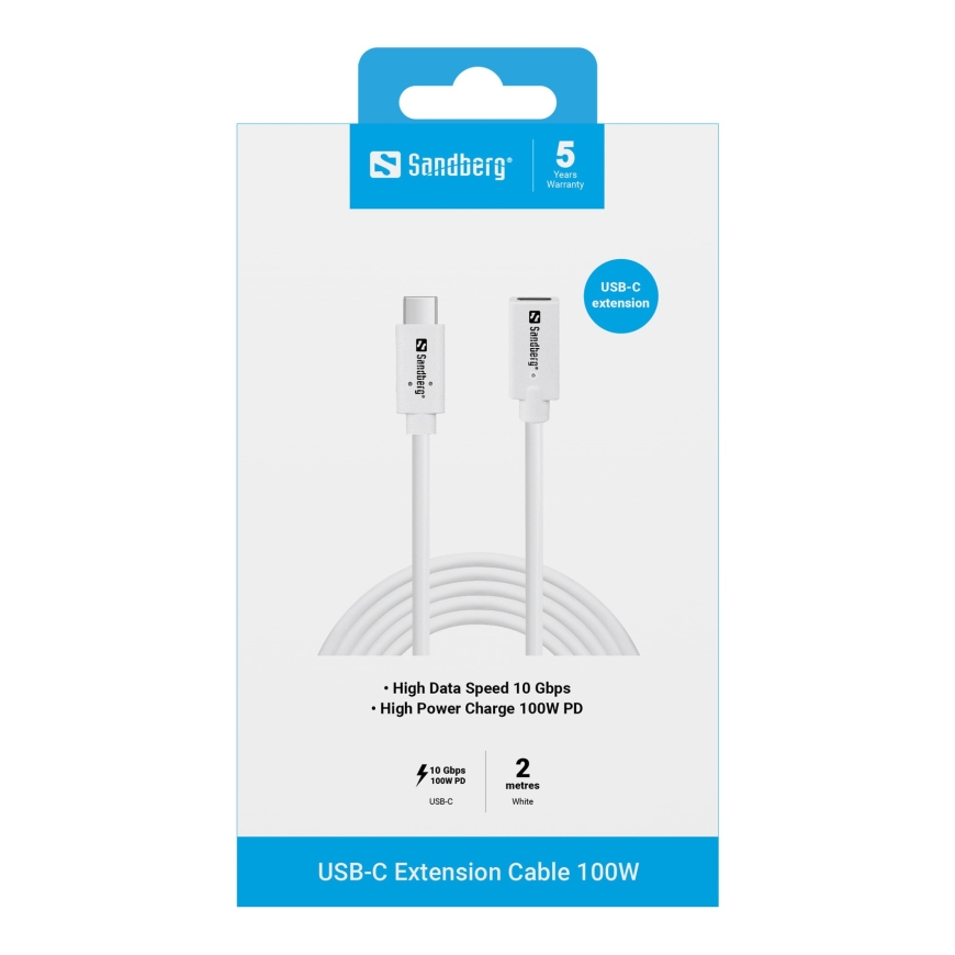 Sandberg 136-55 USB kabelis USB 3.2 Gen 2 (3.1 Gen 2) 200 m USB C 10 Gbit/s 100 W Balts – 2