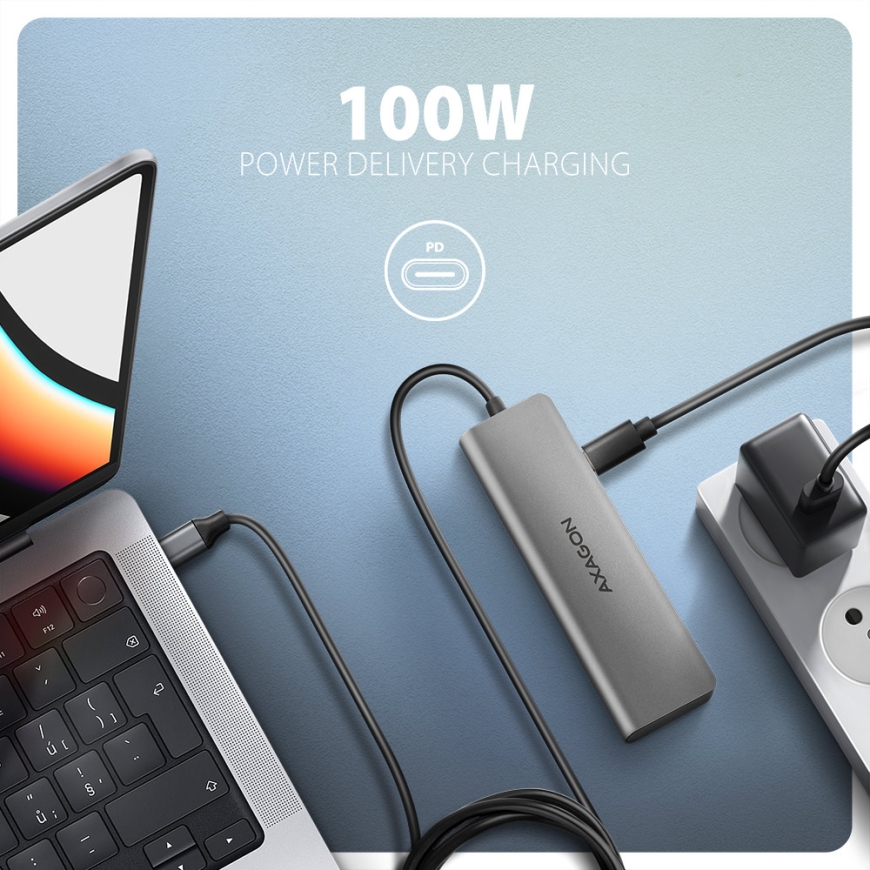 Axagon HMC-5H USB 5Gbps hub, 3x USB-A, HDMI 4k/30Hz, PD 100W, 100cm USB-C cable – 4