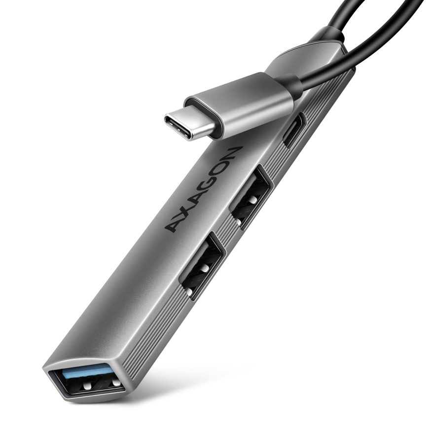 Axagon HUB USB HUE-STC, 4x USB ALU STRIP hub, 1x USB-A 5Gbps, 2x USB-A & 1x USB-C 480Mbps, kabel USB