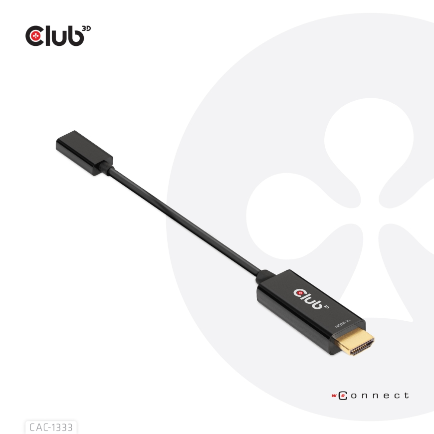 CLUB3D CAC-1333 videokaabliadapter 0,22 m HDMI tüüp A (Standard) USB tüüp-C Must