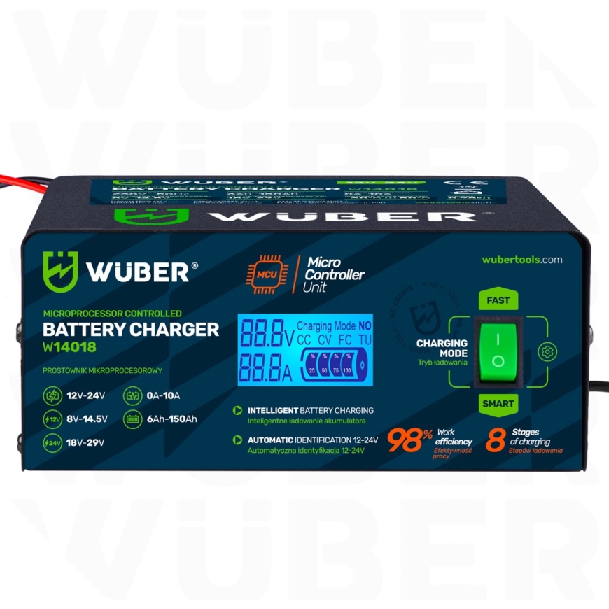 Microprocessor-controlled car battery charger 10 A 6–150 Ah 2–24 V W14018 WUBER