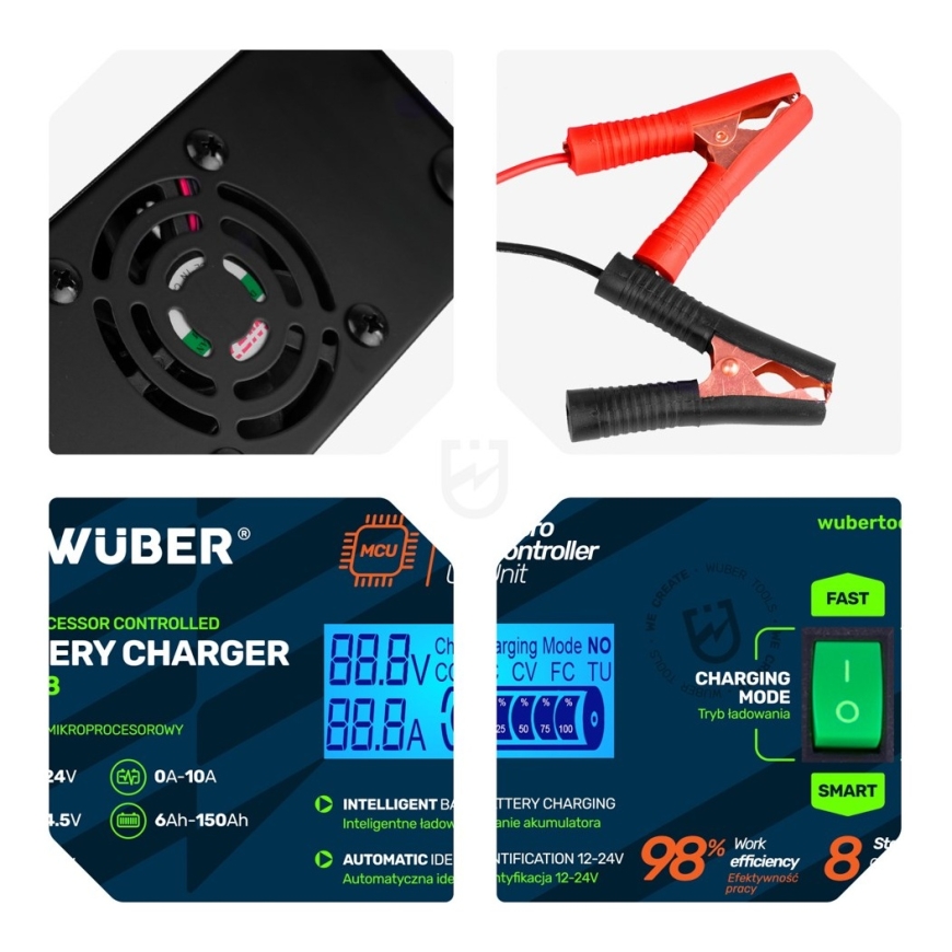 Microprocessor-controlled car battery charger 10 A 6–150 Ah 2–24 V W14018 WUBER – 4