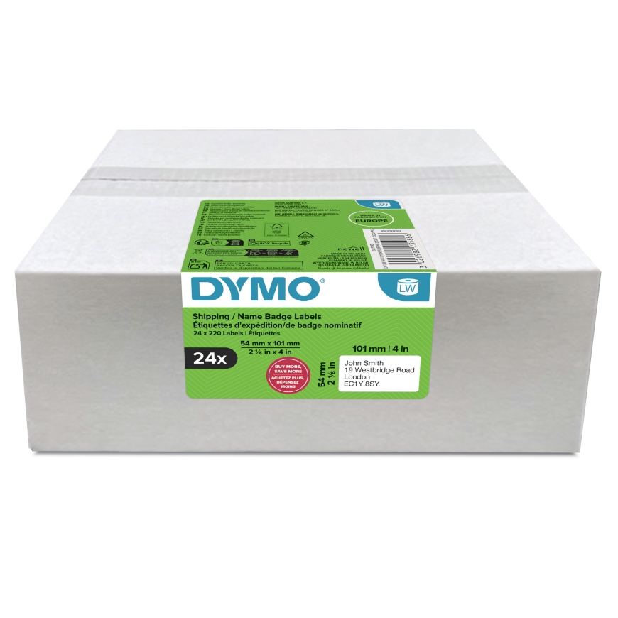 DYMO etiketten LabelWriter ft 101 x 54 mm, wit, 220 etiketten, multipack van 24 rollen