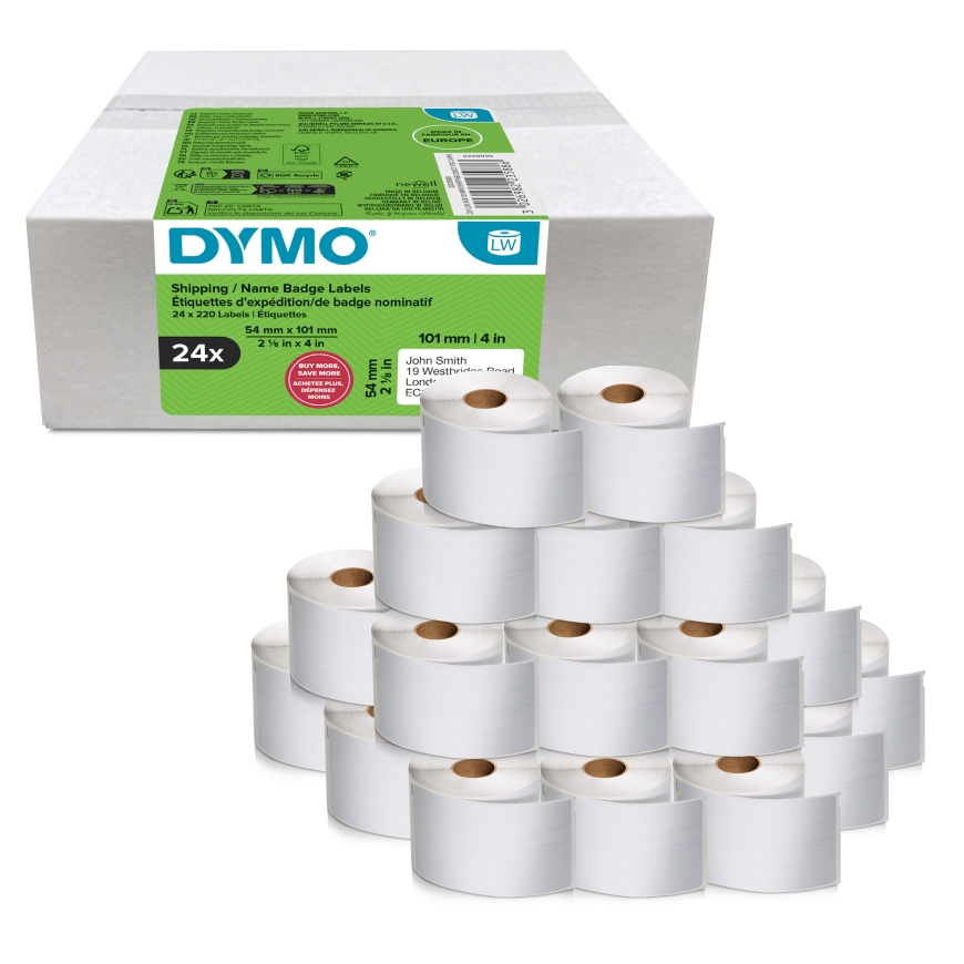 DYMO etiketten LabelWriter ft 101 x 54 mm, wit, 220 etiketten, multipack van 24 rollen – 2