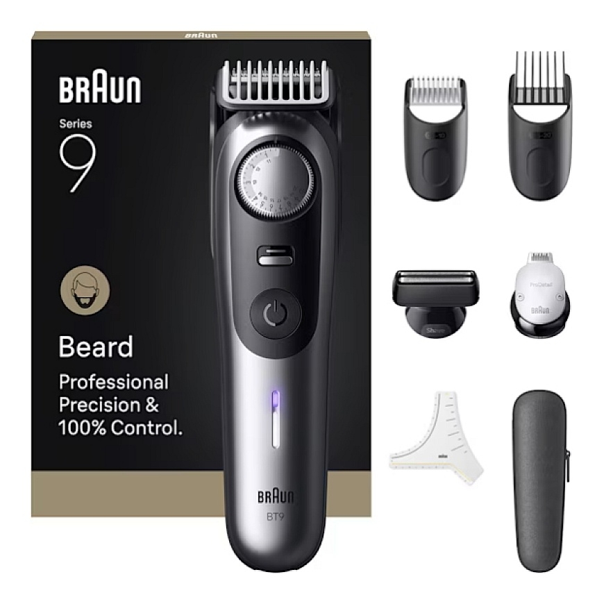 Braun BeardTrimmer 9 BT9520 триммер для бороды Аккумулятор 52 2 cm Влажное и сухое Черный, Серый