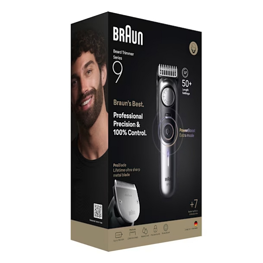 Braun BeardTrimmer 9 BT9520 триммер для бороды Аккумулятор 52 2 cm Влажное и сухое Черный, Серый – 2