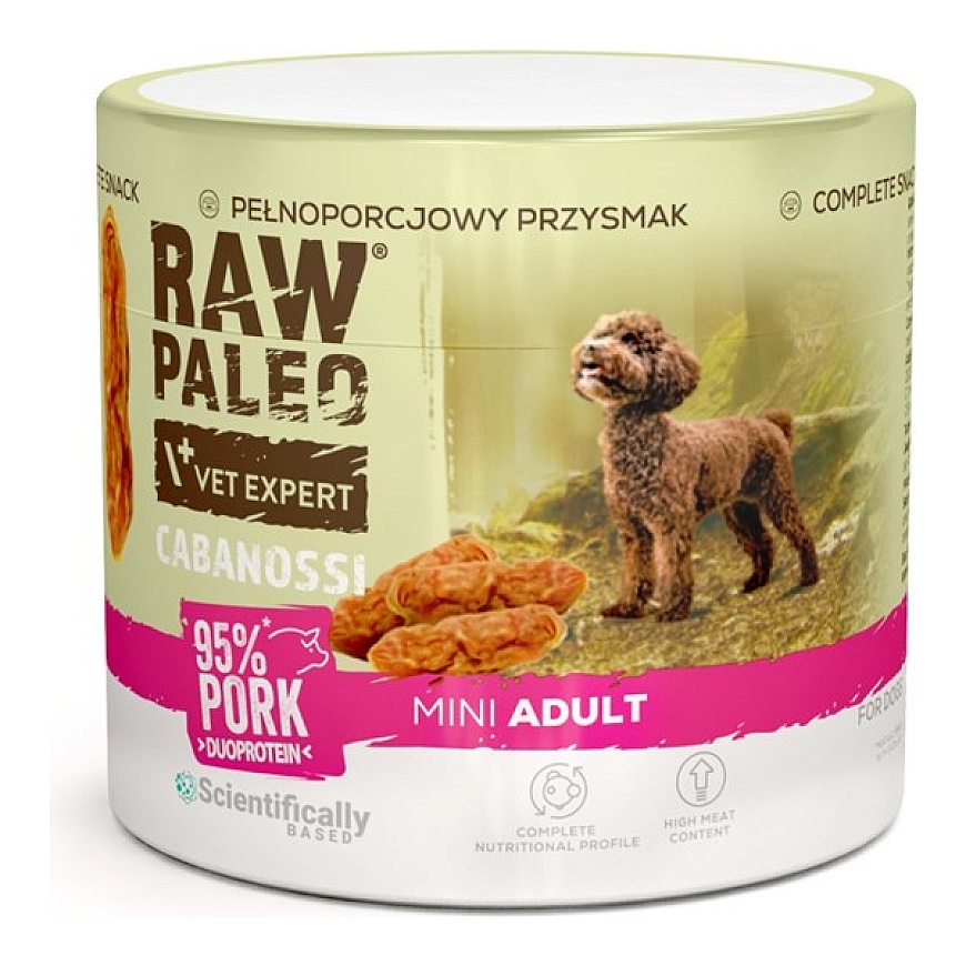 VETEXPERT Raw Paleo Cabanossi cūkgaļas mini - suņu našķis - 100g