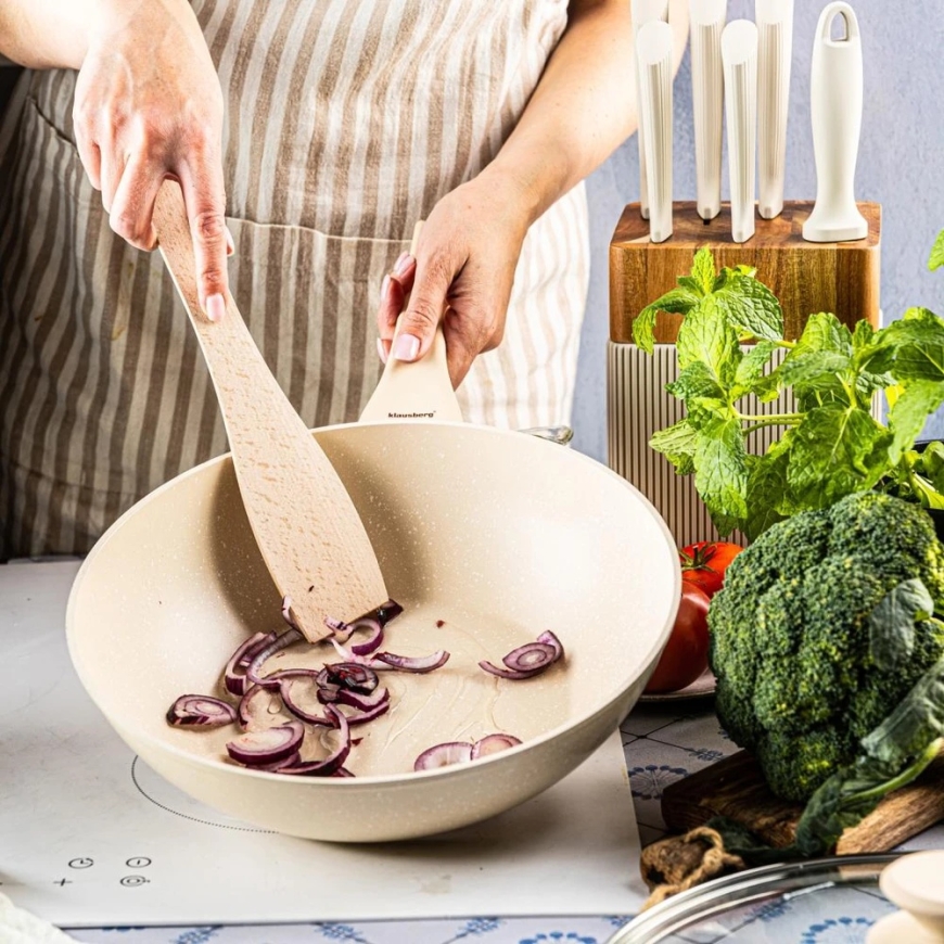 Keptuvė Marmurinė vok keptuvė 28 cm, kreminės spalvos, su dangčiu, Klausberg KB-7991 – 3