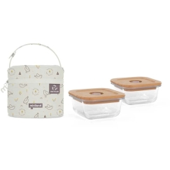 Miniland Eco Friendly Eco-friendly Square Glass Jars 2 x 210 ml with Insulated Bag - Chick