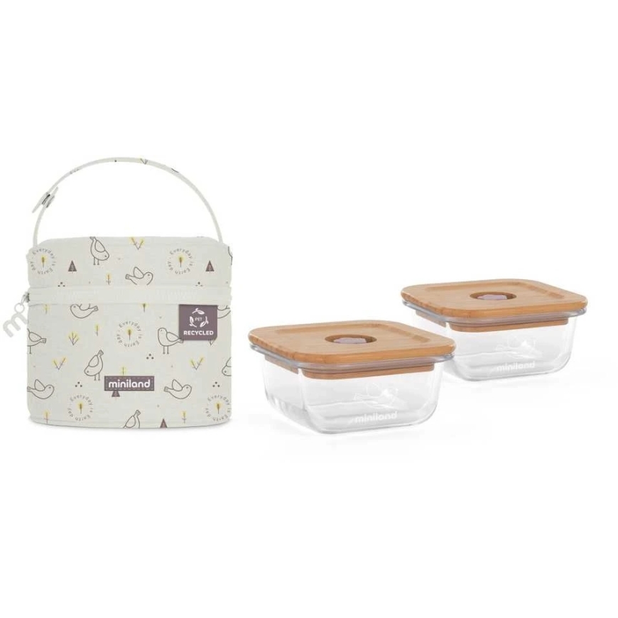 Miniland Eco Friendly Eco-friendly Square Glass Jars 2 x 210 ml with Insulated Bag - Chick