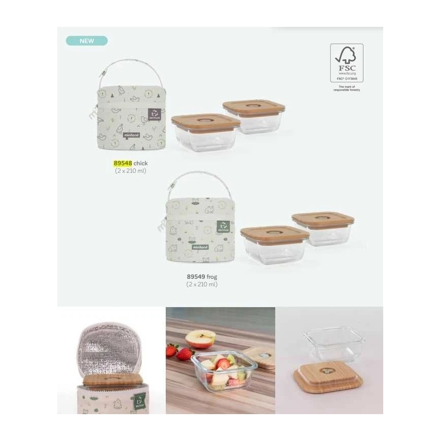Miniland Eco Friendly Eco-friendly Square Glass Jars 2 x 210 ml with Insulated Bag - Chick – 2