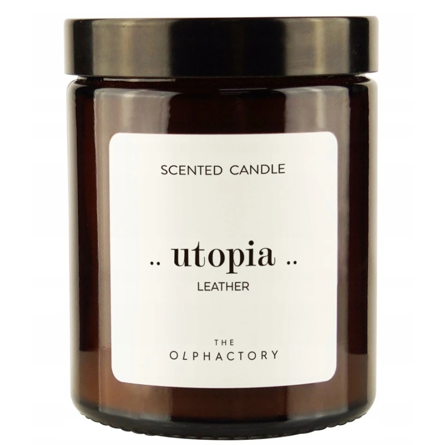 Parduodama aromātiskā svece „The Olphactory Utopia Leather“ ar ādas smaržu, 135 g. – 2