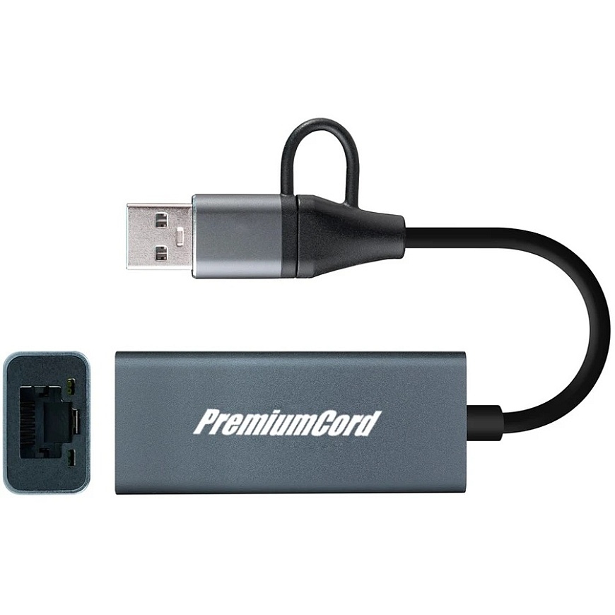 Adapter PremiumCord USB-C a USB-A Gigabit 10/100/1000Mbps 15cm (ku31ether07)