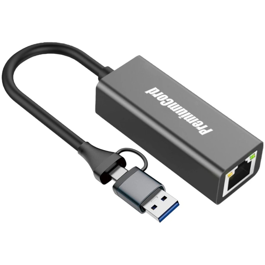 PremiumCord USB-C to USB-A -adapteri Gigabit 10/100/1000Mbps 15cm (ku31ether07) – 2
