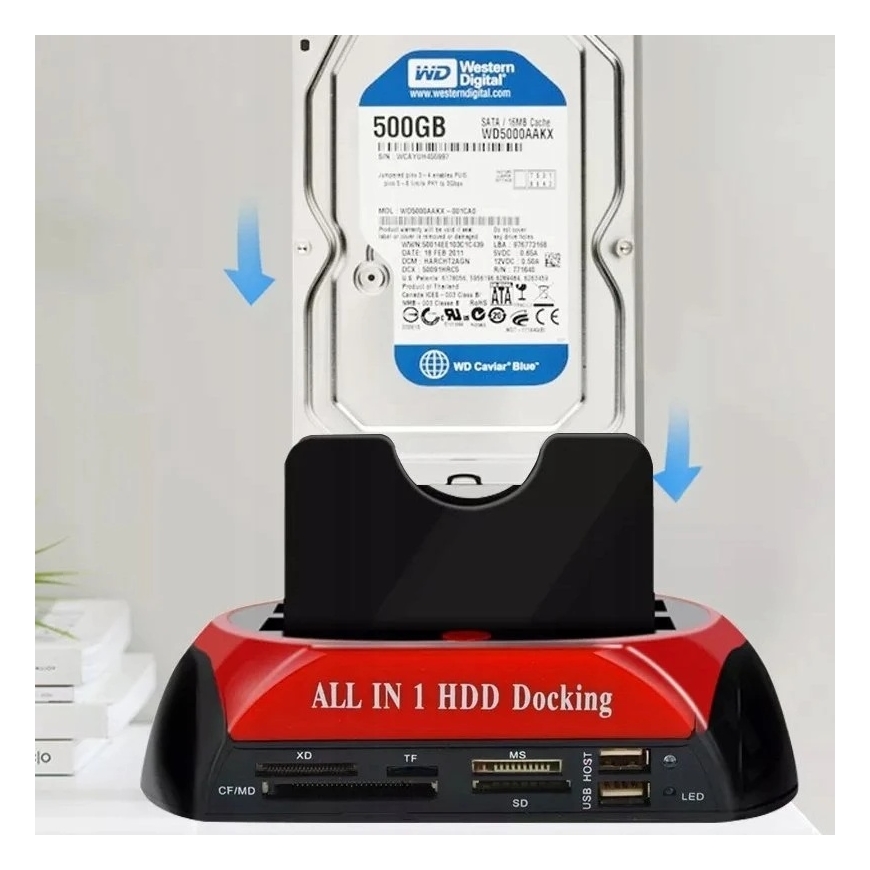 SATA diskų prijungimo stotelė, kortelių skaitytuvas 2,5' ir 3,5' IDE HDD SSD USB 3.0 – 5