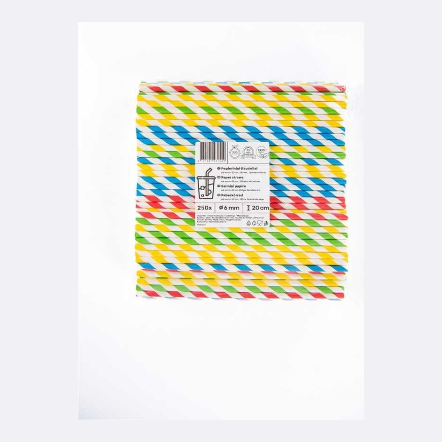 Live Paper ZigZag paberist straws, värvilised/ribad, D6 mm, L 20 cm, 250 tk