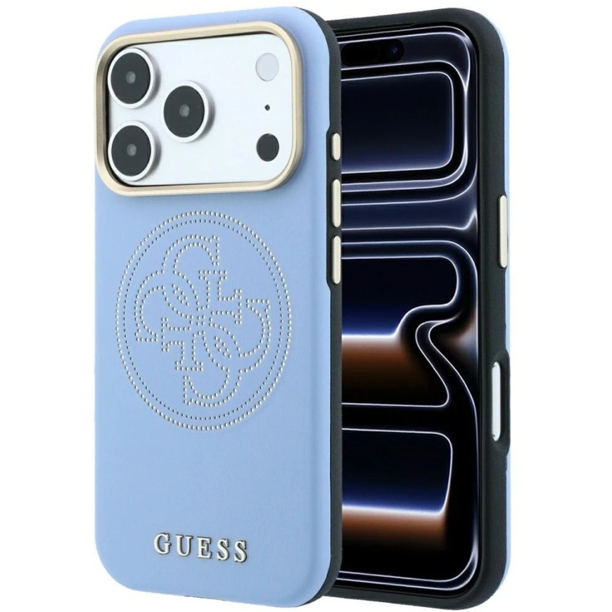 Guess Perforated 4G Gold Logo Magsafe -kotelo, suunniteltu iPhone 18 Pro Max / 17 Pro Max -mallille - Vaaleansininen
