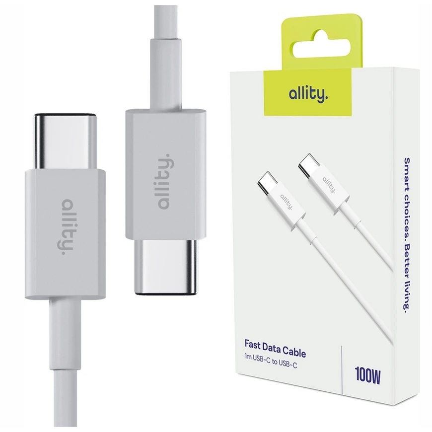 „Allity“ kaabel AUC-03 USB-C - USB-C 1,0 m 100W valge – 2