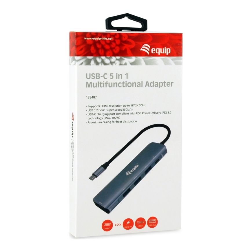Equip 133487 interfeisa centrmezgls USB 3.2 Gen 1 (3.1 Gen 1) Type-C 5000 Mbit/s Melns, Pelēks – 4