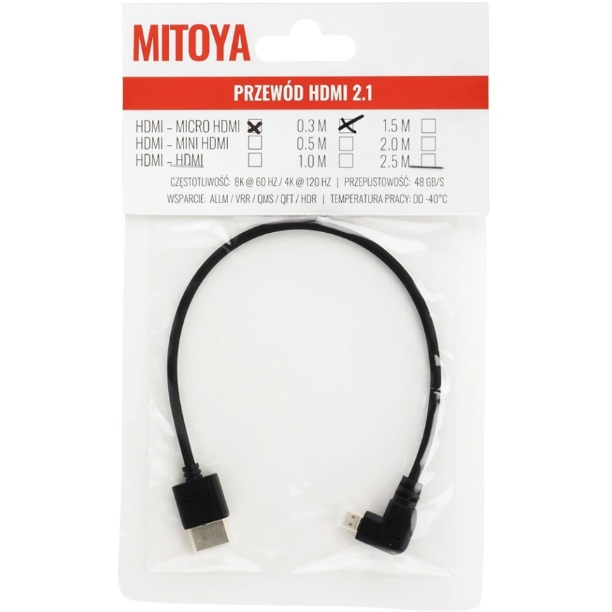 Mitoya HDMI Cable - HDMI to Micro HDMI Right Angle 30cm 8K @ 60Hz 4K @ 120Hz – 4