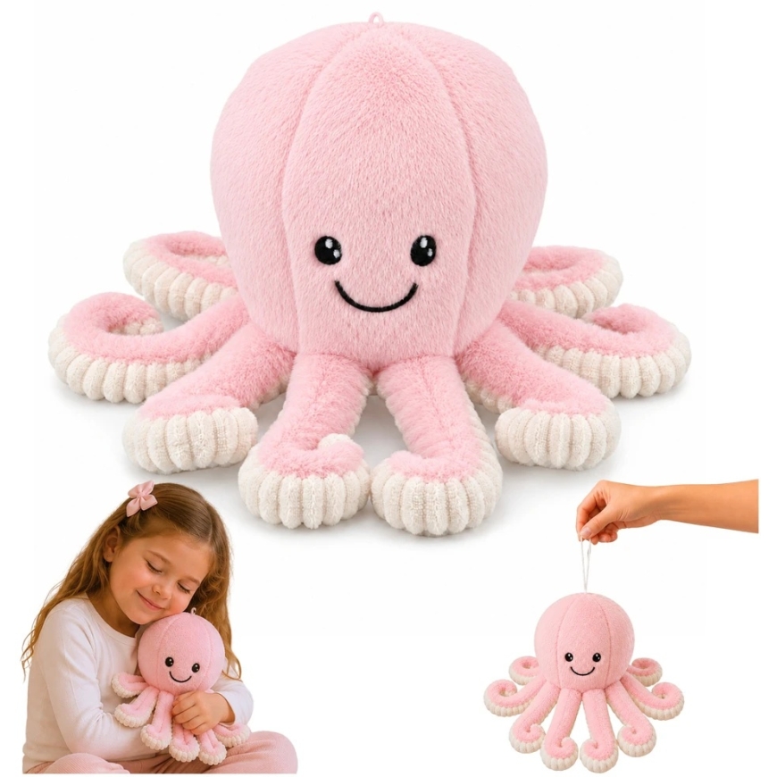 Lean Toys Plush Octopus with Stretchy Tentacles, Pink, 30 x 20 x 20 cm – 2