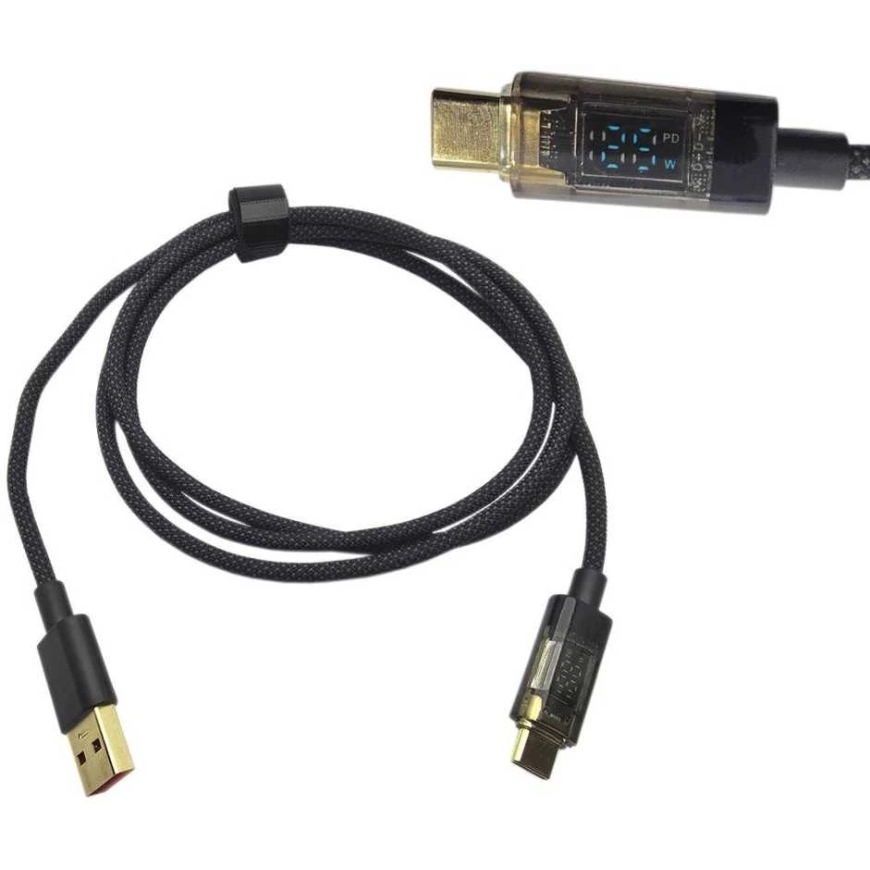 Akso USB A - USB C kord, millel on voltmeeter - must punutud - 2 m