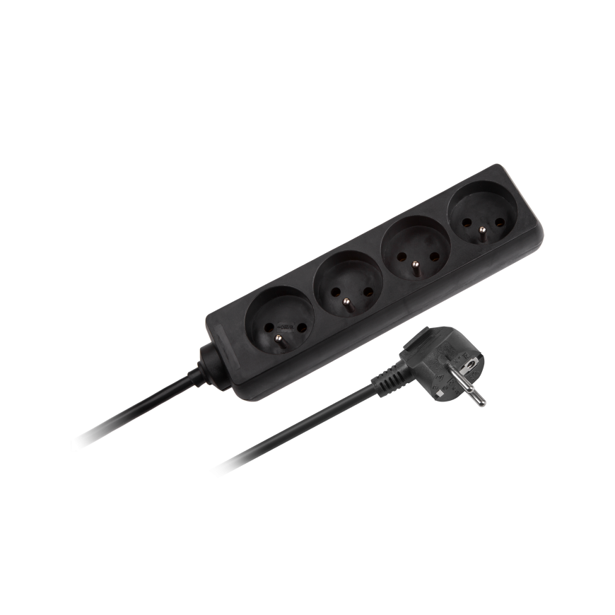 Rebel Power Extension Cable Black 4 Outlets without Switch, Length 3m (3x1.5mm)