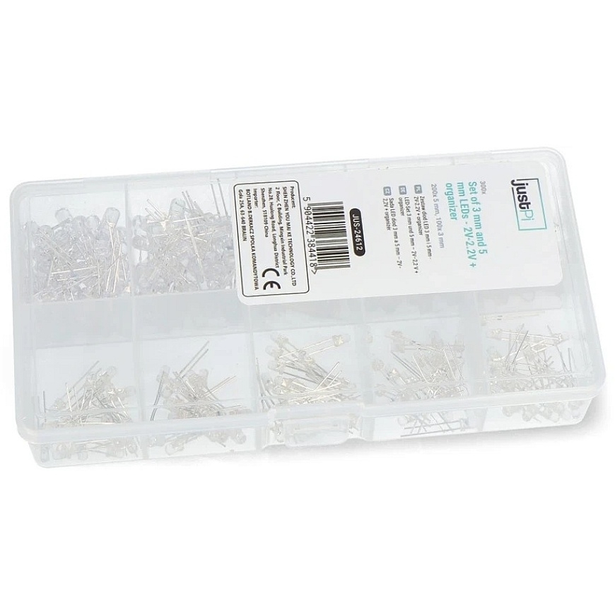 Justpi 3 mm and 5 mm LED Diode Set – 300 pcs, with Organizer