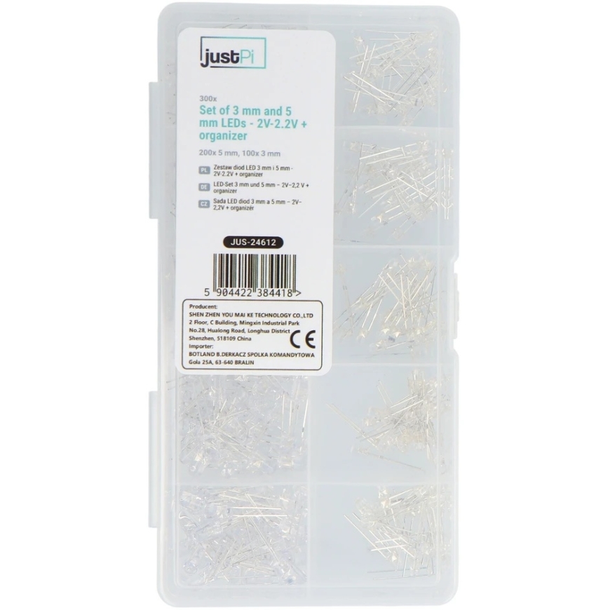 Justpi 3 mm and 5 mm LED Diode Set – 300 pcs, with Organizer – 3