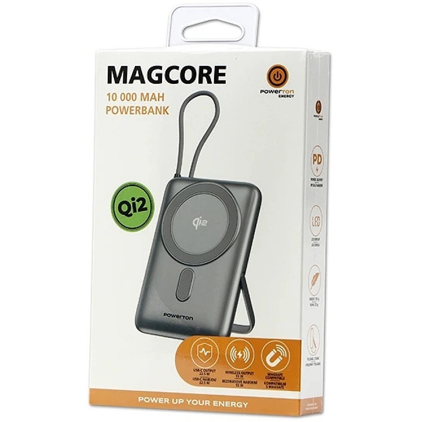 "Powerton ENERGY MAGCORE" wireless magnetic external battery 10000mAh, 1x USB-C, 22.5 W, integrated USB-C cable, silver – 4