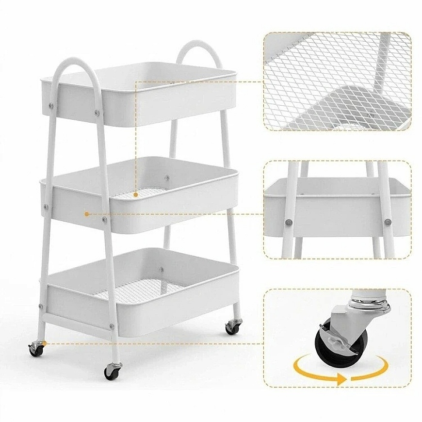 ATL CA48A Shelf on Wheels, white, 3 tiers – 4