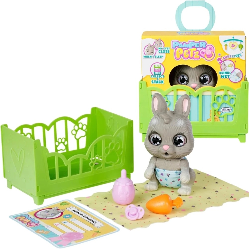 SIMBA Pamper Petz Interactive Bunny with Drinking Function, Diaper, and Accessories