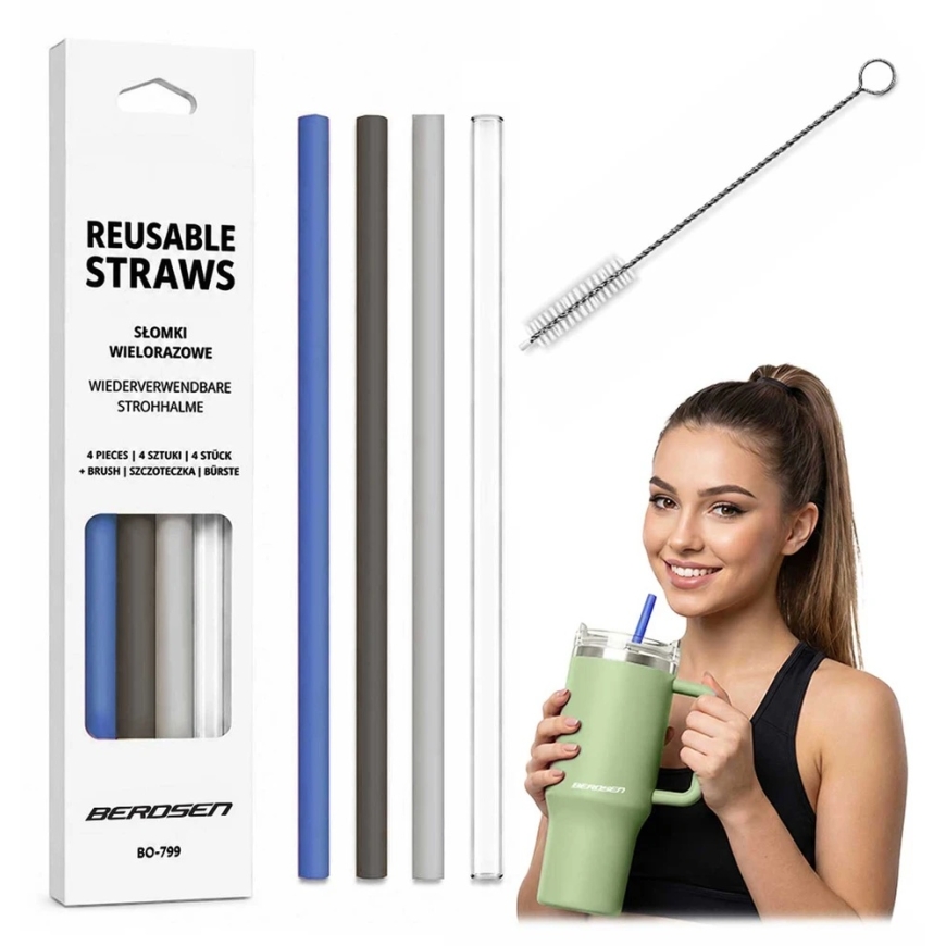 Reusable Plastic Straws for Cup Berdsen Set of 4 + Brush
