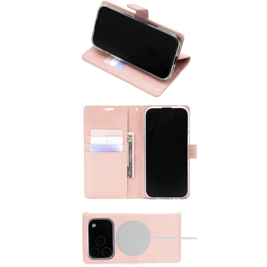 Mercury BlueMoon Diary MagSafe -kotelo iPhone 17 Pro / 18 Pro:lle, roosa kultainen. – 3