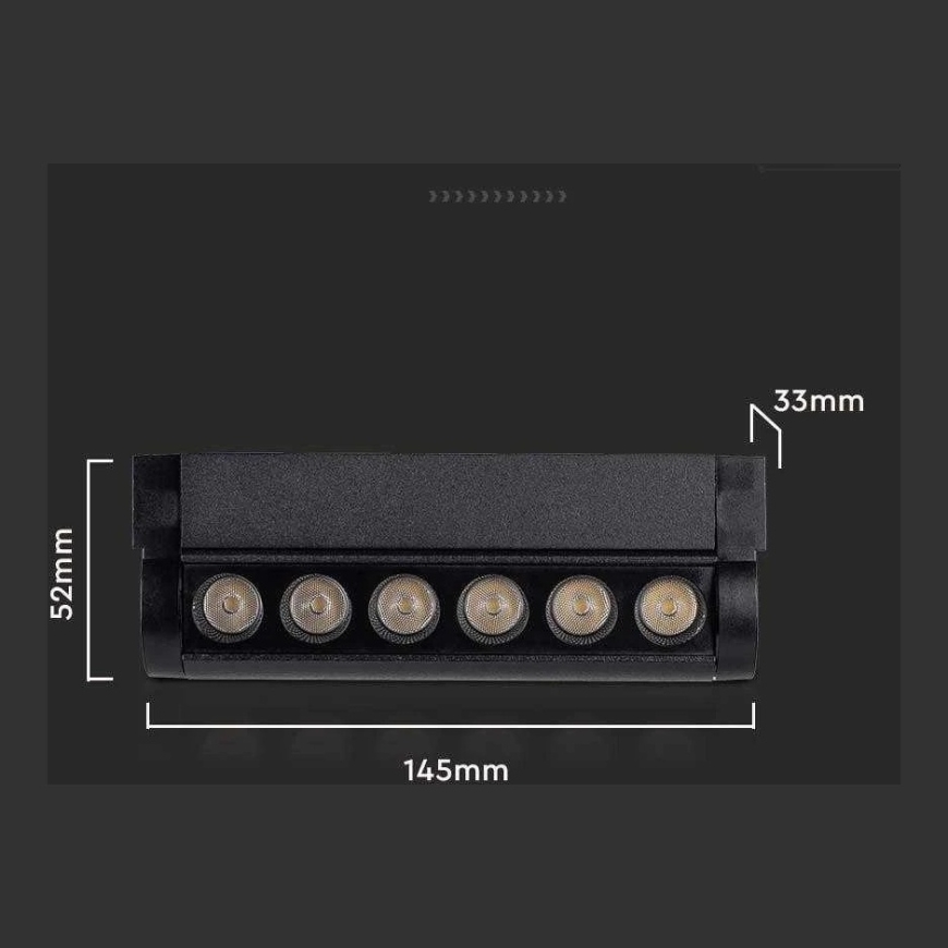 V-tac 5W LED valgusti magnetilistele rööbastele, must, 3000K, kaldu. – 3