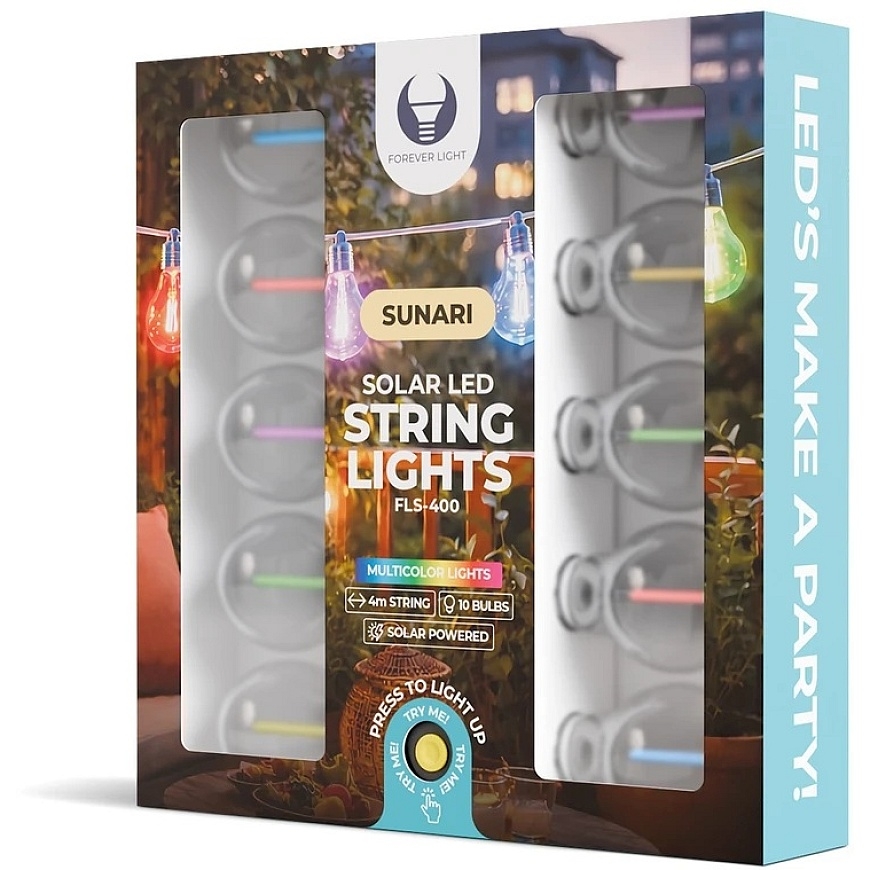 Telforceone "Forever Light" solar-powered LED string lights SUNARI FLS-400, 4 m, 10 bulbs, multicolored – 3