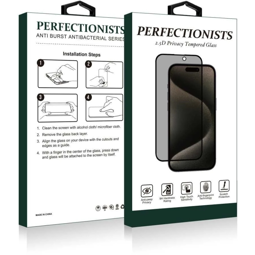 LCD защитное стекло 2.5D Privacy Perfectionists для Apple iPhone 15 Pro черное