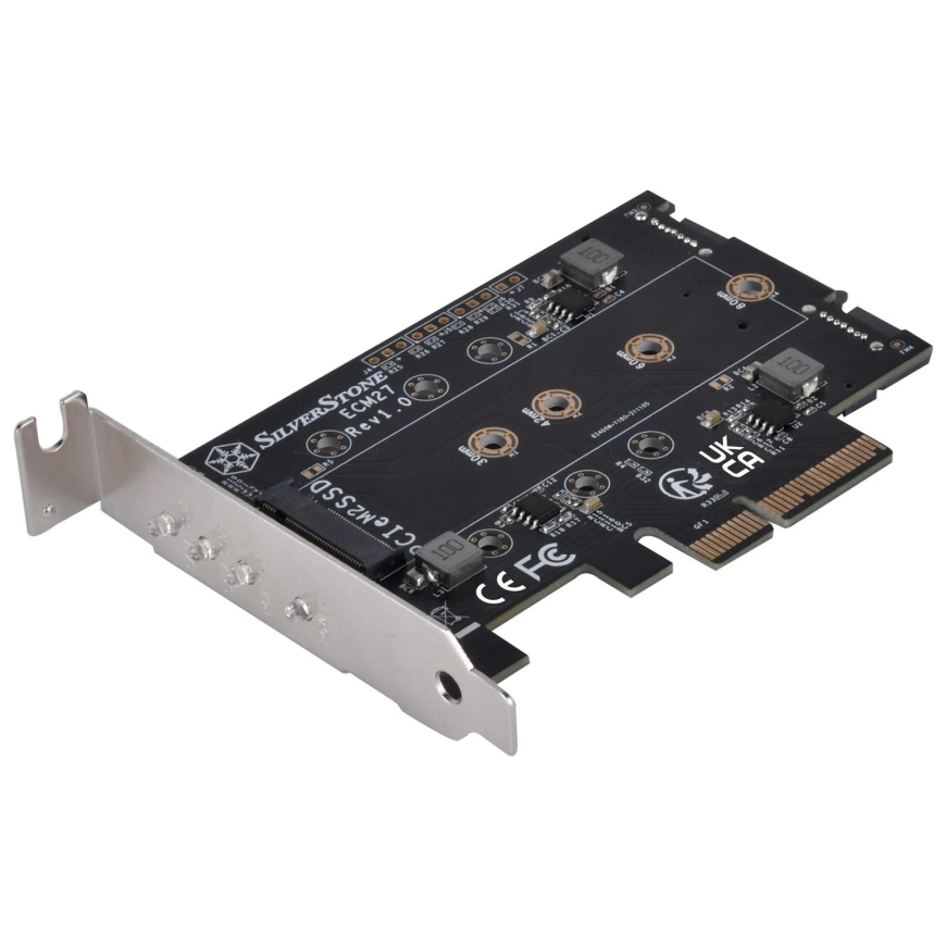 SilverStone Silverstone SST-ECM27 M.2 / SATA adapter, PCIe 4.0, 1x M-Key, 2x SATA 6G – low profile