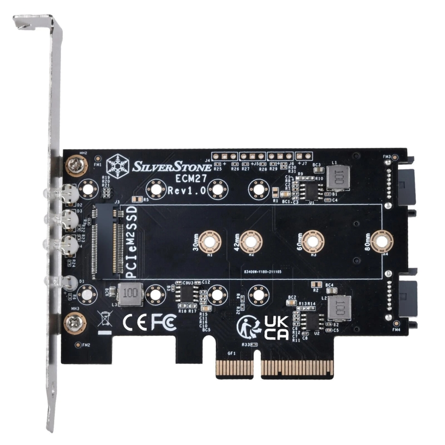SilverStone Silverstone SST-ECM27 M.2 / SATA adapteris, PCIe 4.0, 1x M-Key, 2x SATA 6G – žemo profilio – 2