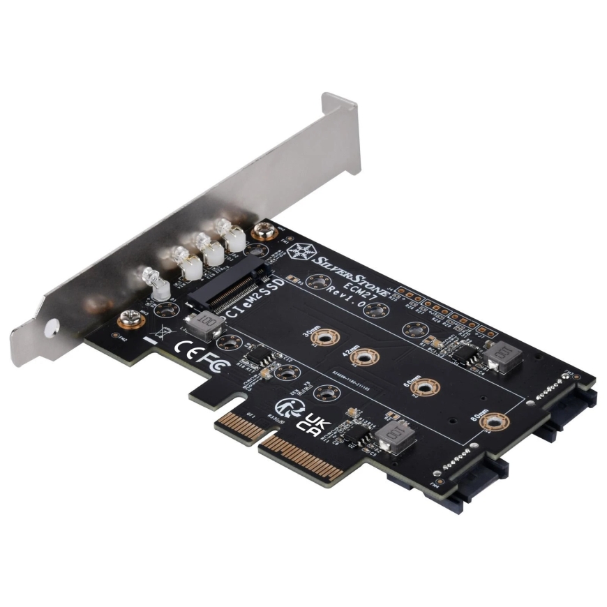 SilverStone Silverstone SST-ECM27 M.2 / SATA adapteris, PCIe 4.0, 1x M-Key, 2x SATA 6G – žemo profilio – 3