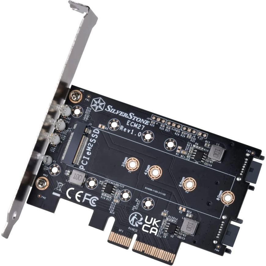 SilverStone Silverstone SST-ECM27 M.2 / SATA adapter, PCIe 4.0, 1x M-Key, 2x SATA 6G – low profile – 5