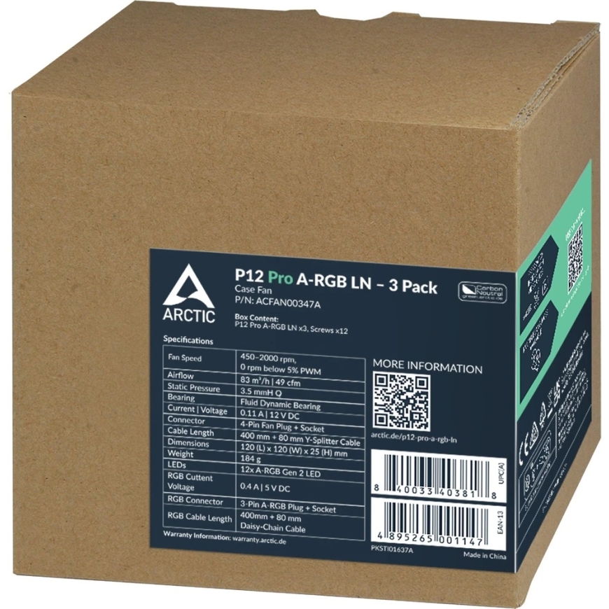 «Вентилятор Arctic P12 Pro A-RGB LN» упаковка 3 шт. (ACFAN00347A) – 2
