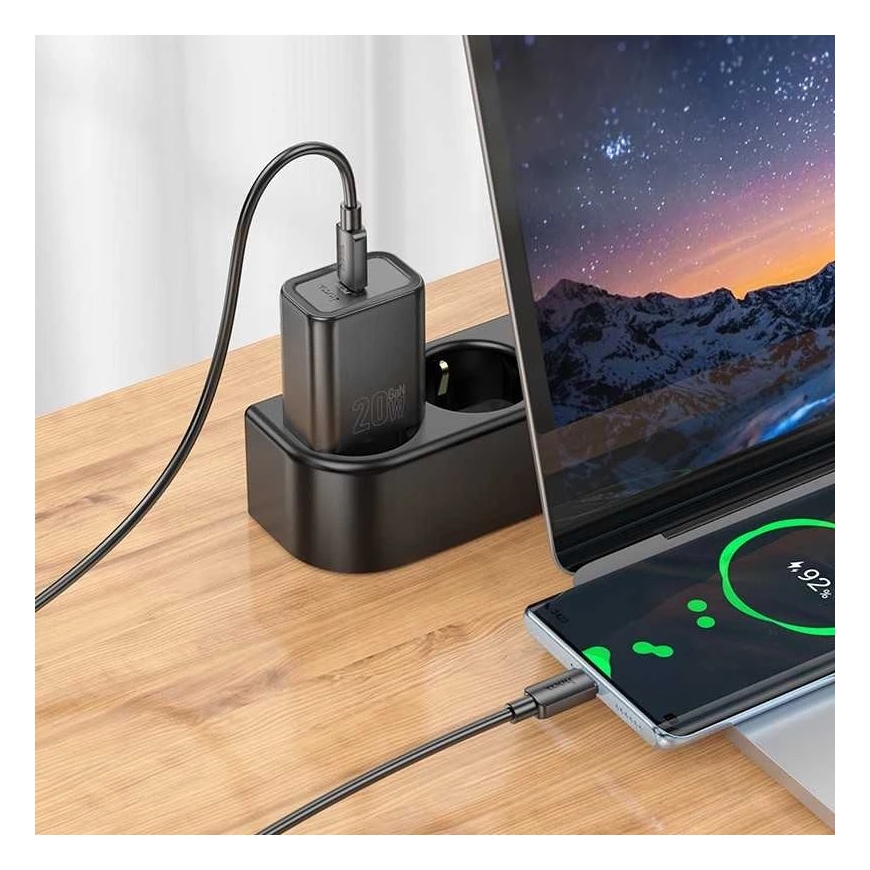 Hoco N60 20W GaN Charger USB-C + USB-C to USB-C Cable 1.0m White – 3