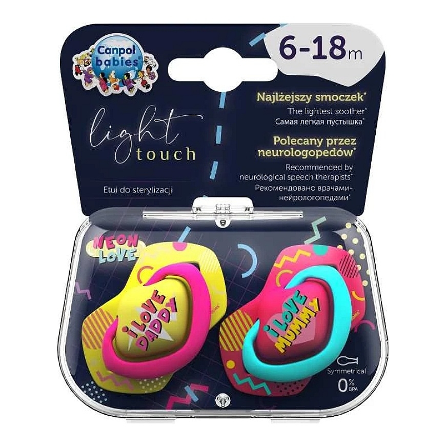 CANPOL BABIES silicone symmetrical pacifier NEON LOVE, 6-18 months, 2 pcs., 22/653_pin – 4