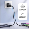 iPEAX GaN 20 W sienas lādētājs (USB-C + USB-A), melns iPEAX GaN 20 W sienas lādētājs (USB-C + USB-A), melns