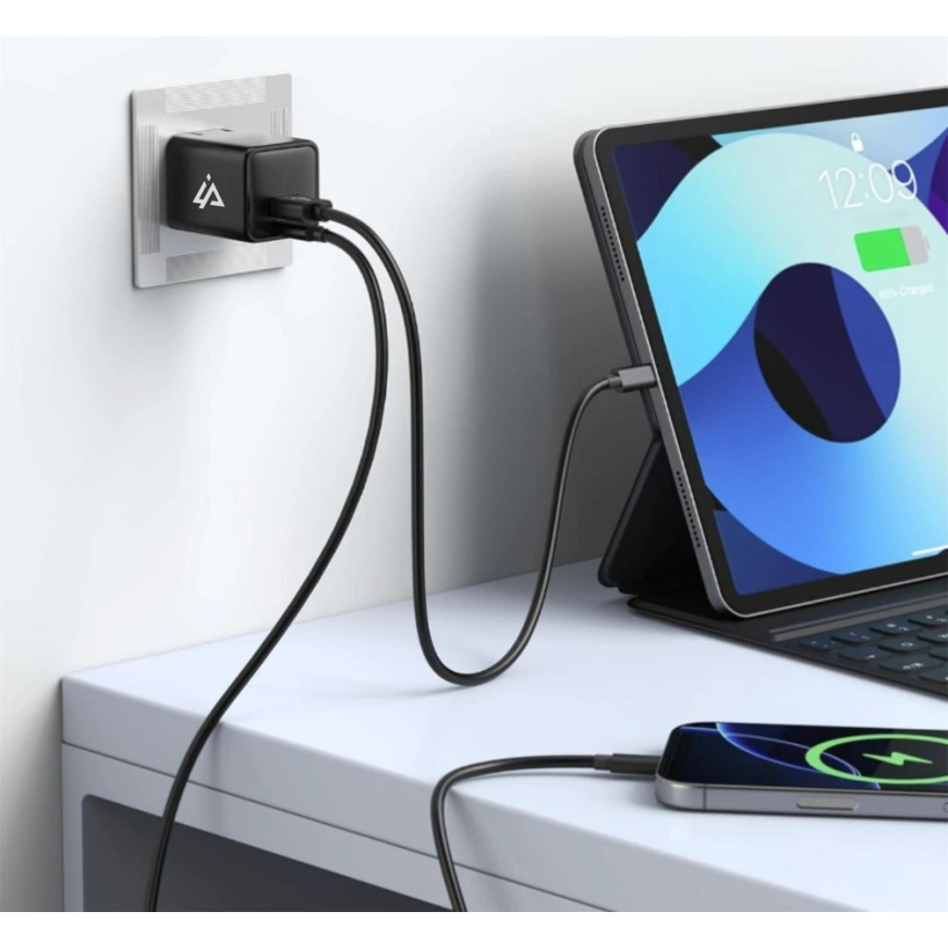 iPEAX GaN 20 W sienas lādētājs (USB-C + USB-A), melns – 4