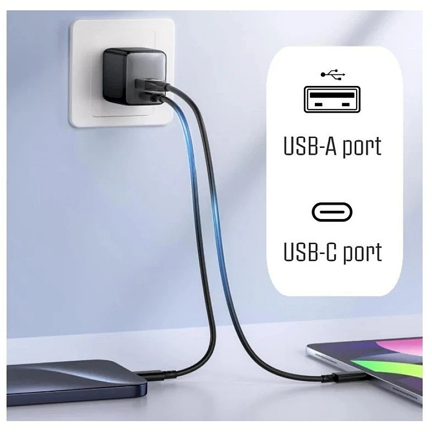 iPEAX GaN 20 W seinalaadija (USB-C + USB-A), must – 5