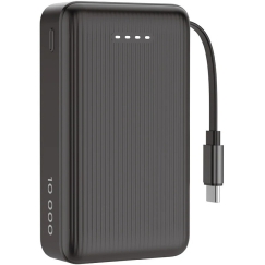 Išorinė baterija DELTACO, 10 000 mAh, ištraukiamas laidas 90 cm, PD 20 W, juoda / PB-CC102 / 1903847